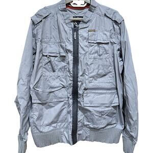 Marc Ecko Cut Sew Mens Jacket Large Gray Zip Pockets Windbreaker Lightweight